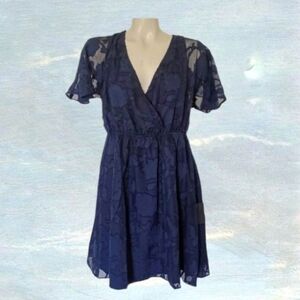 New! Lulu's Flutter Forever Navy Burnout Mini Dress Mermaidcore Boho